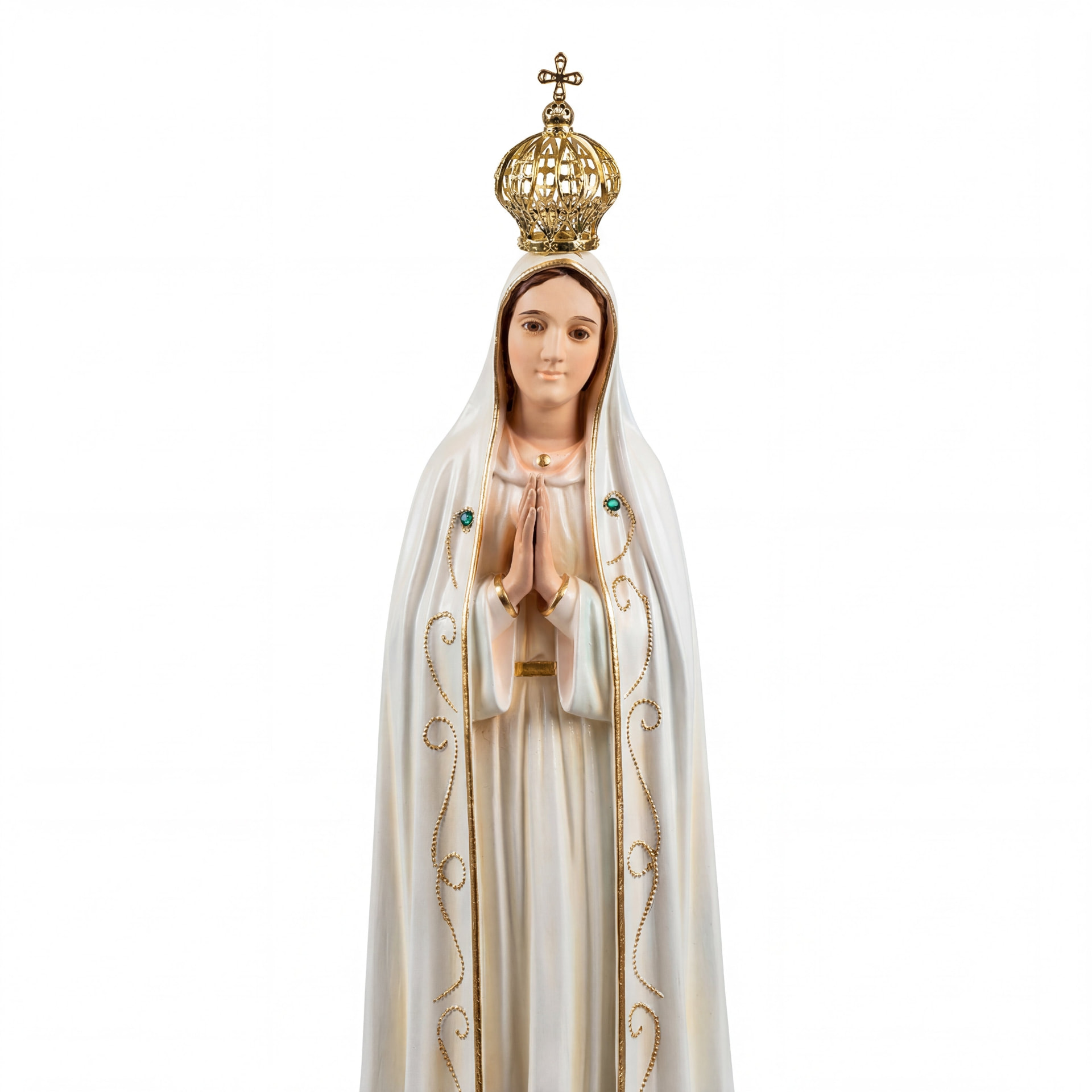 Ivory and gold Our Lady of Fátima statue with filigree crown, 30 cm
